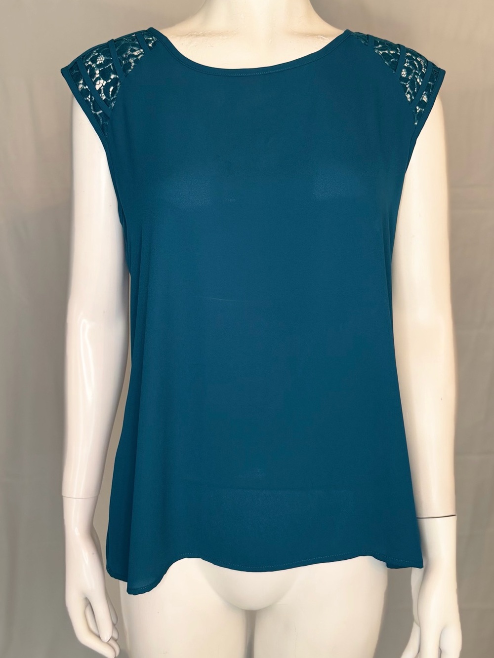 Bellatrix Teal Lace-Shoulder Cap-Sleeve Blouse